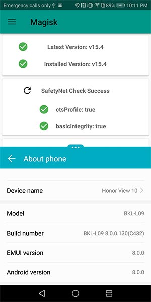 Root Honor View 10 using Magisk - SafetyNet Pass
