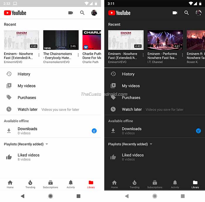 Enable YouTube Dark Mode on Android - Comparison 2