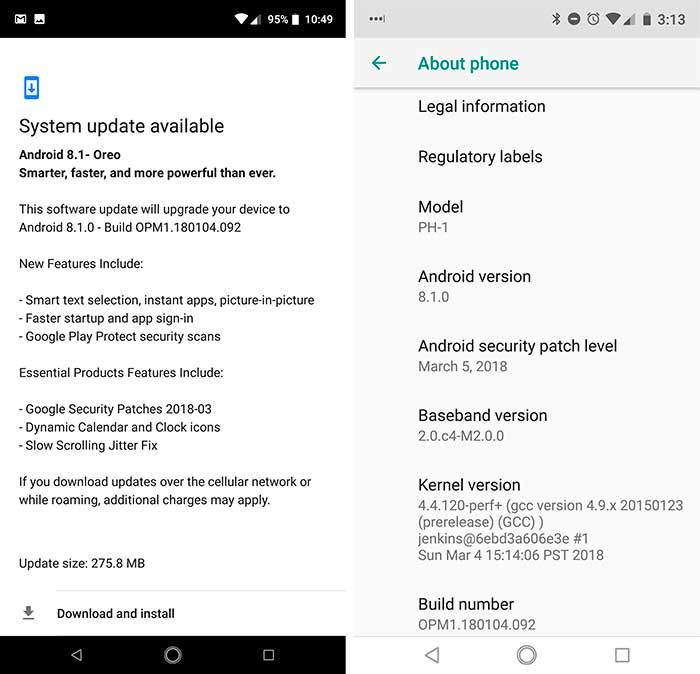 Essential Phone Android 8.1 Oreo Update - Screenshots