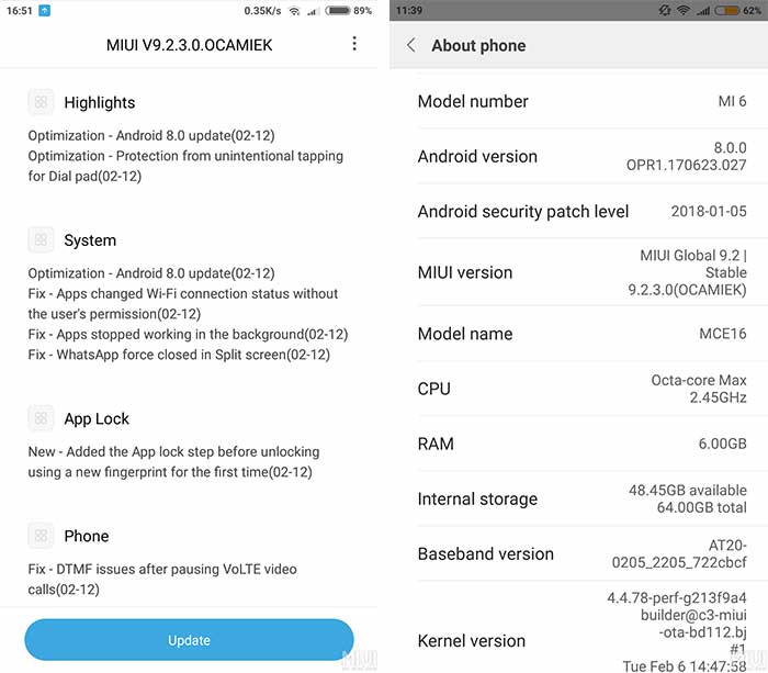 Xiaomi Mi 6 MIUI 9.2.3.0 Global Stable ROM - Скриншоты