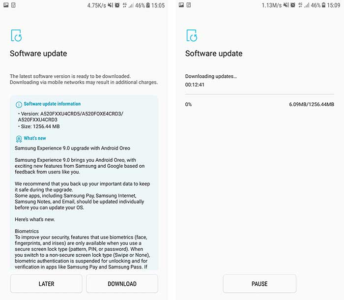 Galaxy A5 2017 Android 8.0 Oreo Update - OTA Screenshots