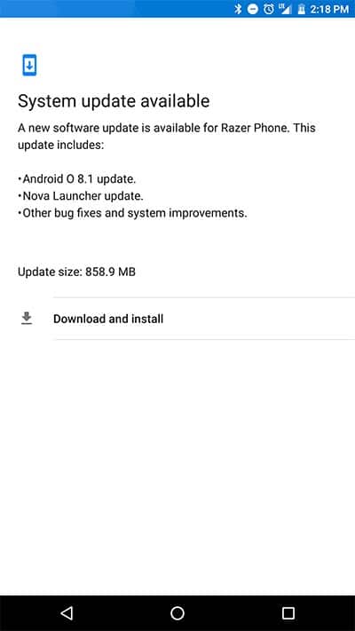 Razer Phone Android 8.1 Oreo Update - OTA Screenshot