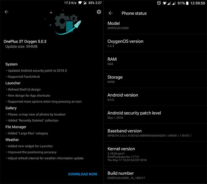 OnePlus 3/3T OxygenOS 5.0.3 OTA Screenshot
