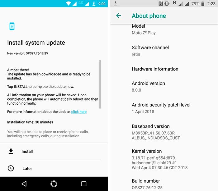 Moto Z2 Play Android Oreo OTA Screenshot
