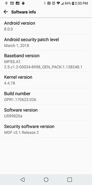 Unlocked LG V30 Android Oreo Update - Screenshot