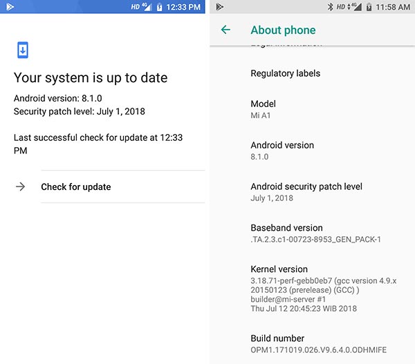 Xiaomi Mi A1 9.6.4.0 Oreo Update - Screenshots