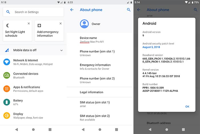 Android Pie ROM on Asus Zenfone Max Pro M1 - Screenshot