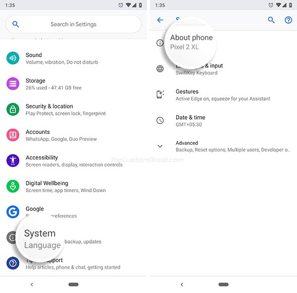 Enable Developer Options on Android Pie - Go to Settings-System-About-phone