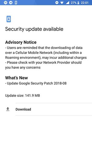Nokia 6 August 2018 Security Update OTA - Screenshot