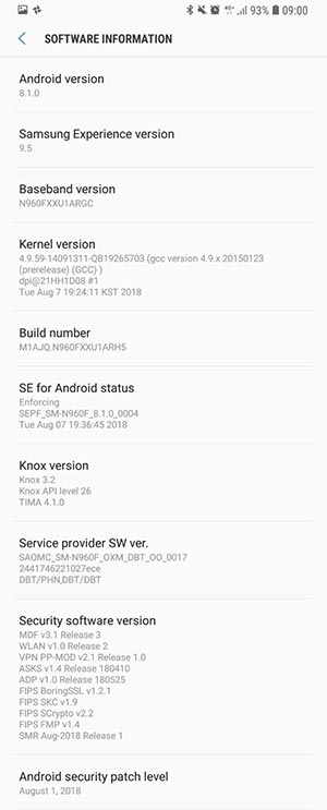 Samsung Galaxy Note 9 N960NKSU1ARH5 Firmware - Screenshot