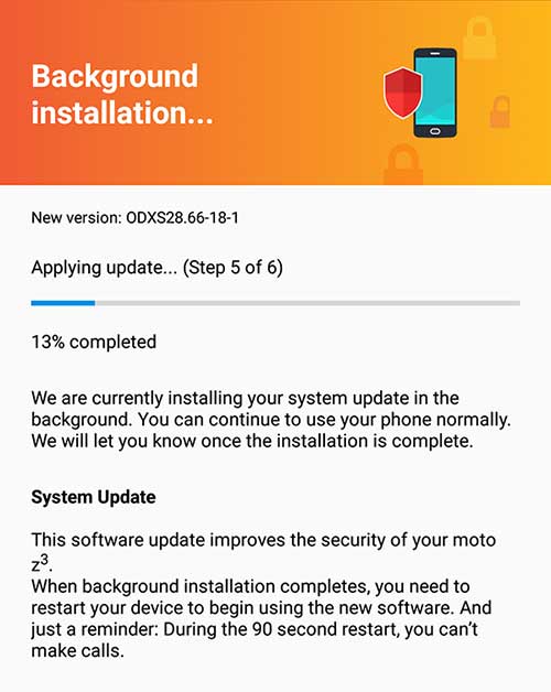 Verizon Motorola Moto Z3 August 2018 Security Update - OTA Screenshot