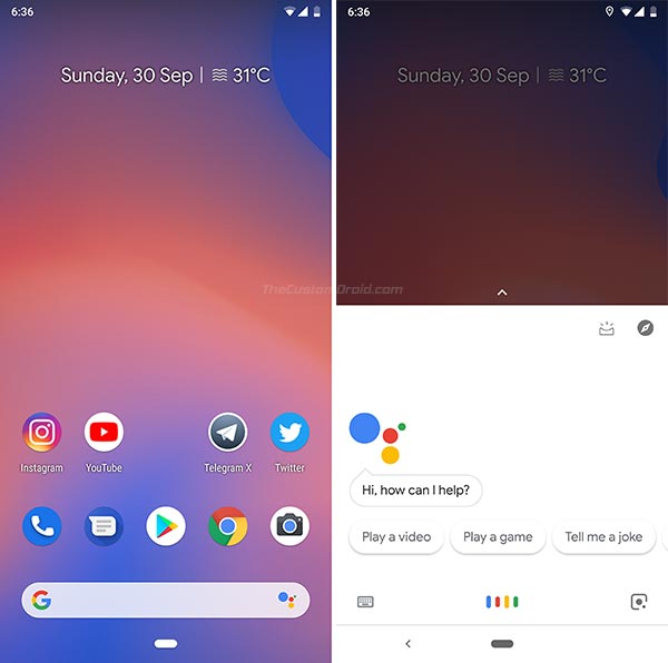 Google Pixel 3 Launcher with Assistant Shortcut on Search Bar