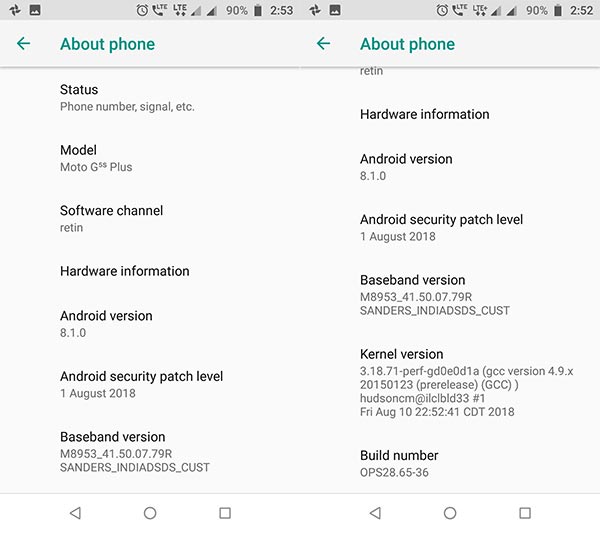 Moto G5S Plus Android 8.1 Oreo Update - OTA Screenshot