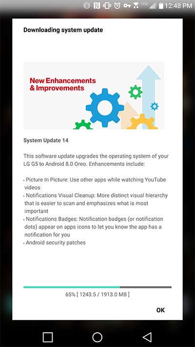 Verizon and T-Mobile LG G5 Android Oreo Update - OTA Screenshot