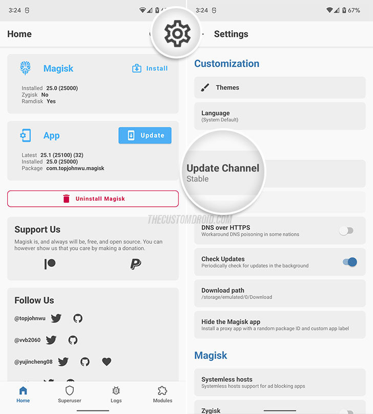 Set Magisk's Update Channel to "Stable" in the App's Settings