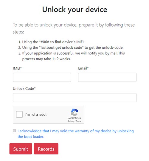 OnePlus Bootloader Unlock Form