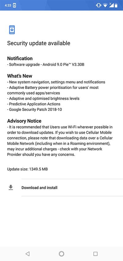 Nokia 6.1 Plus Android Pie Update - OTA Screenshot
