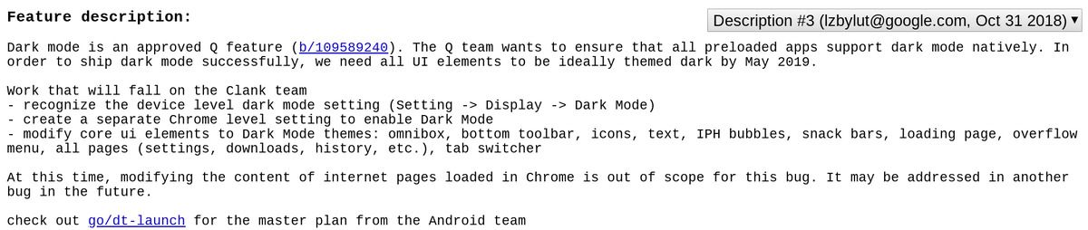 Android Q Dark mode confirmation on Gerrit code tracker