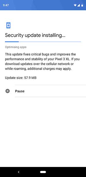 January 2019 Security Update on Google Pixel 3 XL - OTA Screenshot