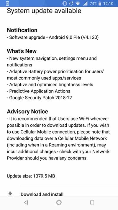 Nokia 8 Sirocco Android Pie OTA Update