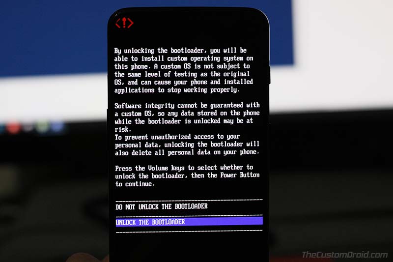 Unlock Bootloader on OnePlus 6T - Unlock Bootloader Confirmation Message