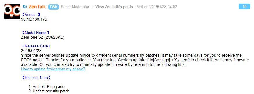 Asus Zenfone 5Z Android Pie OTA Update - Changelog