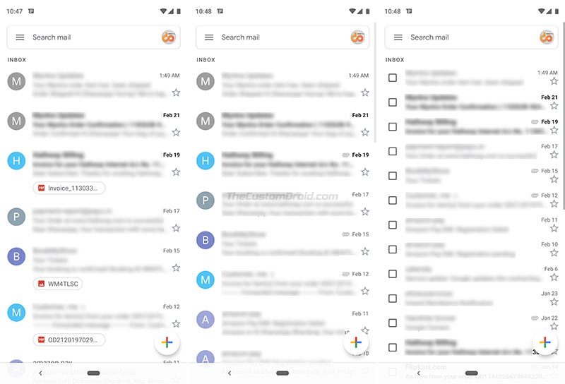 Gmail for Android Material Theme - Default, Comfortable, and Compact Density Modes