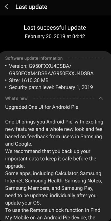 Galaxy S8 Stable Android Pie Update
