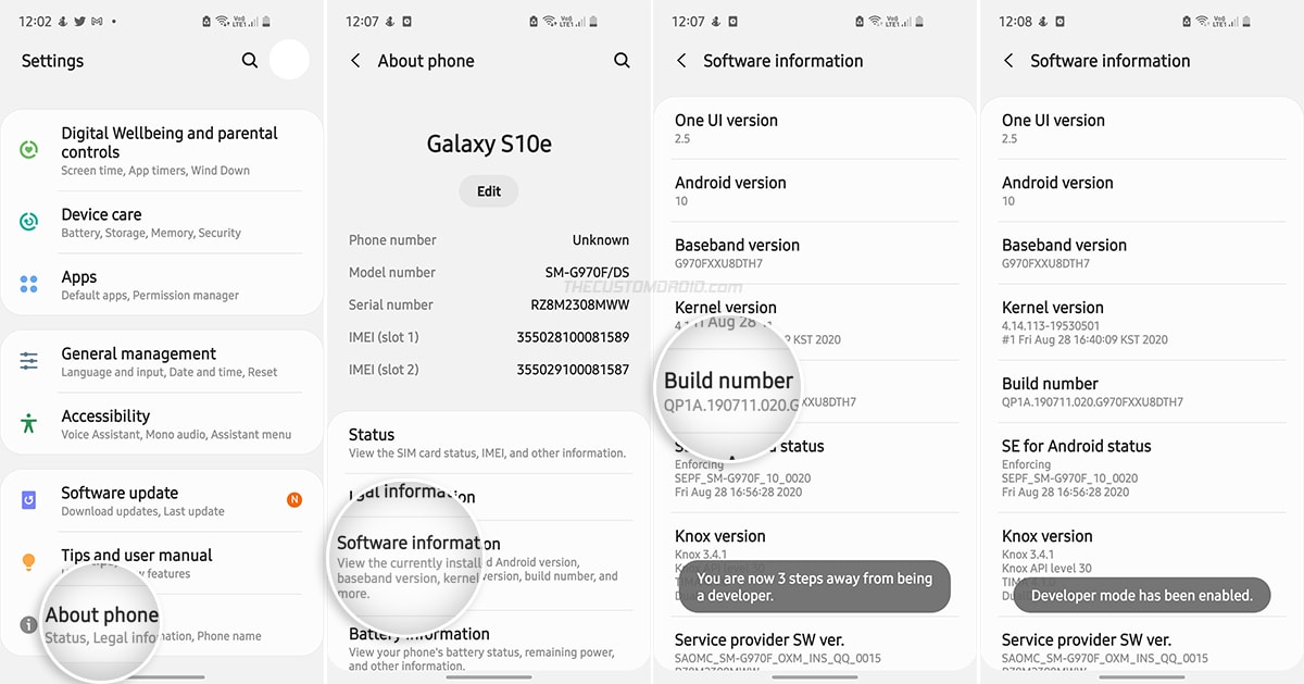 Enable Developer Options on Samsung Galaxy S10 series