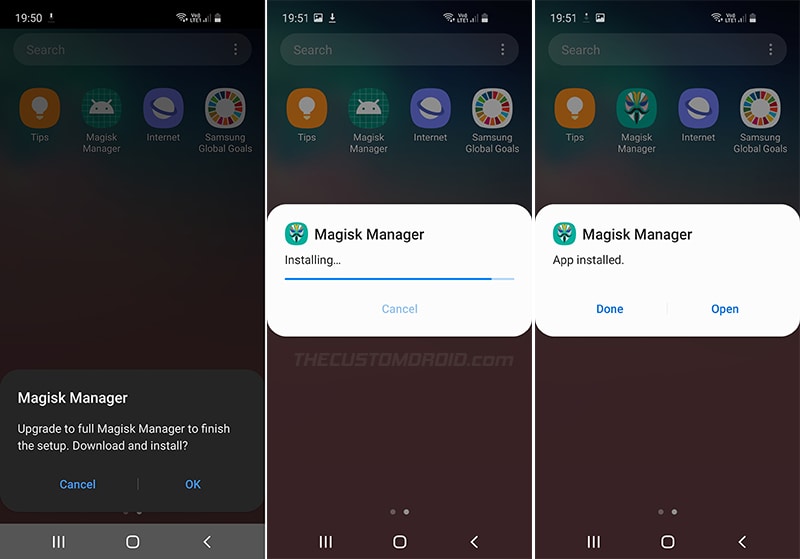 Install full Magisk Manager app and replace the stub
