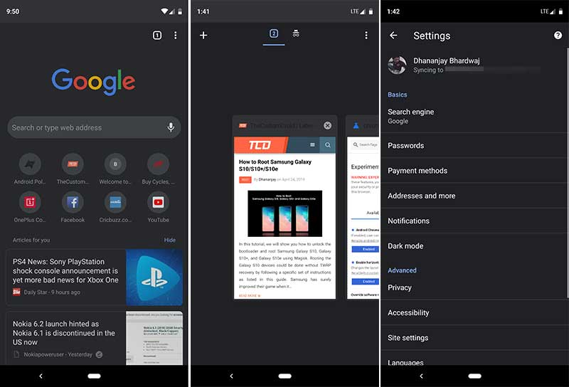 google chrome dark mode android