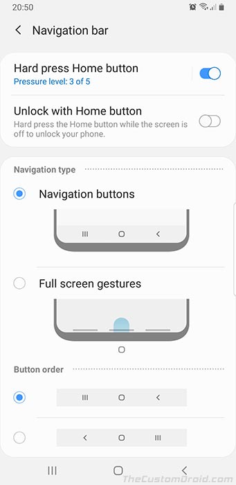 Samsung One UI Feature - Navigation Bar Settings