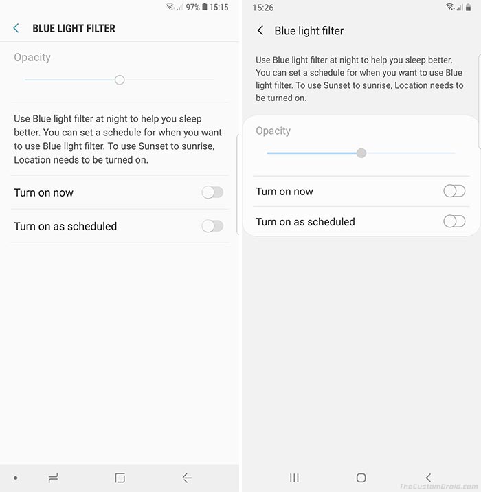 Samsung One UI vs Samsung Experience - Blue Light Filter