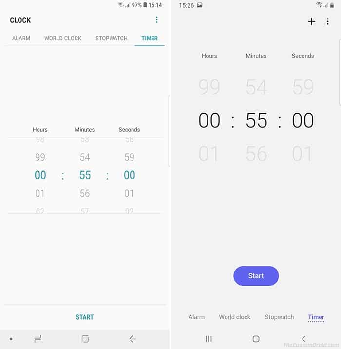 Samsung One UI vs Samsung Experience - Clock Timer