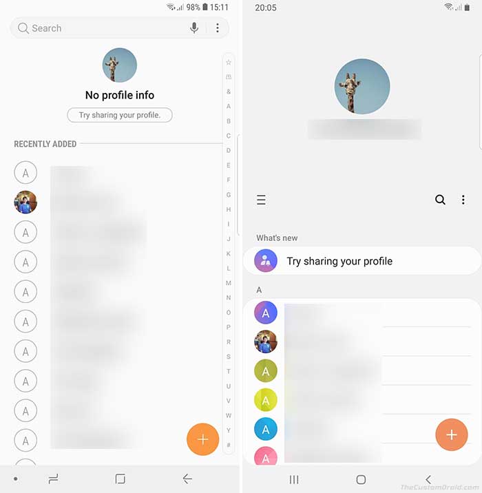 Samsung One UI vs Samsung Experience - Contacts App
