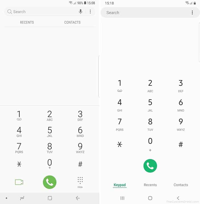 Samsung One UI vs Samsung Experience - Dialer App