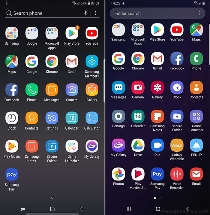 Samsung One UI vs Samsung Experience - Launcher App Drawer