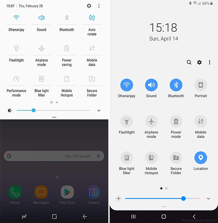 Samsung One UI vs Samsung Experience - Quick Settings Panel
