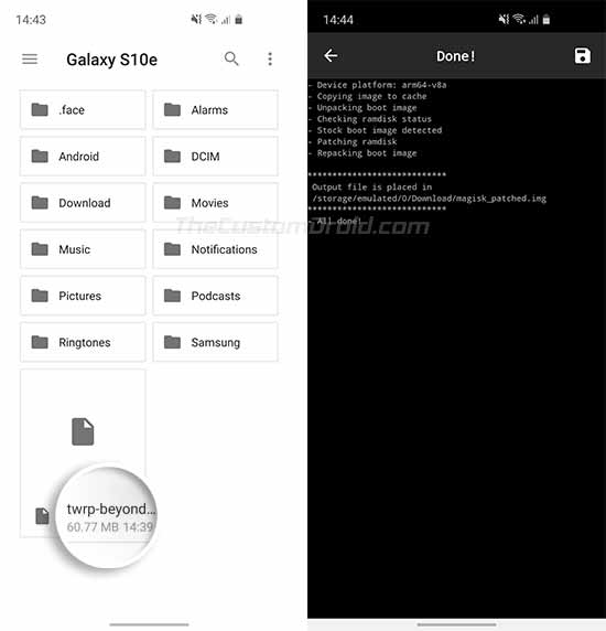 Galaxy S10 - Magisk Manager Patching TWRP Recovery Image
