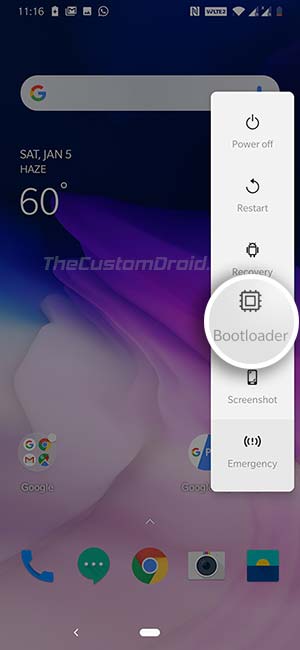 Загрузите OnePlus 7 / OnePlus 7 Pro в режим загрузчика с помощью расширенного меню перезагрузки