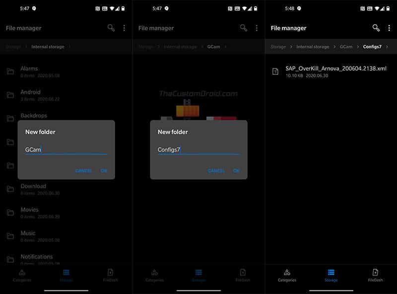 Copy Config XML File to GCam/Configs7/ Folder on OnePlus 7 Series