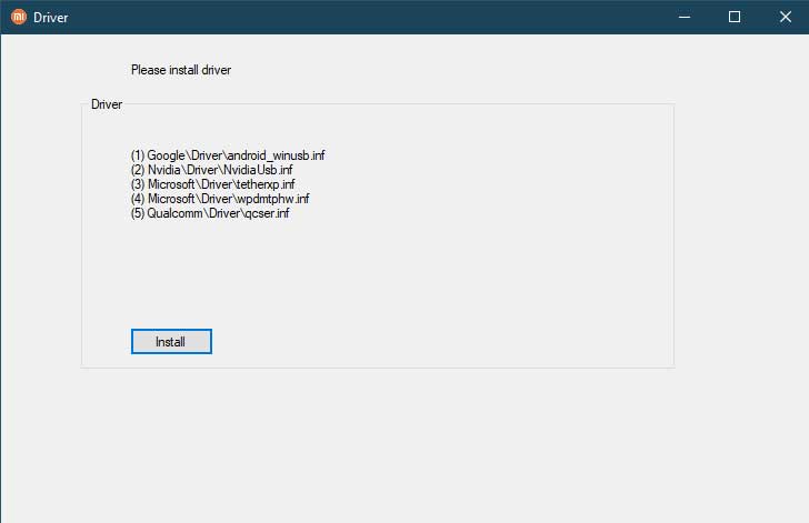 Нажмите «Установить», чтобы автоматически установить USB-драйверы Xiaomi на ПК с Windows.