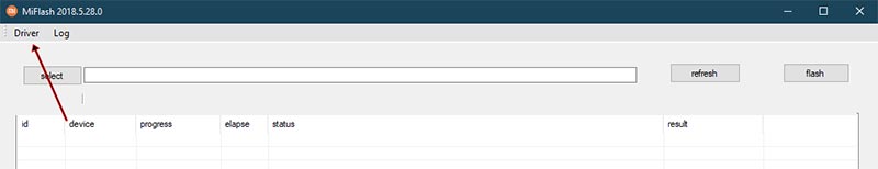 Нажмите на опцию «Драйвер» в MiFlash Tool.