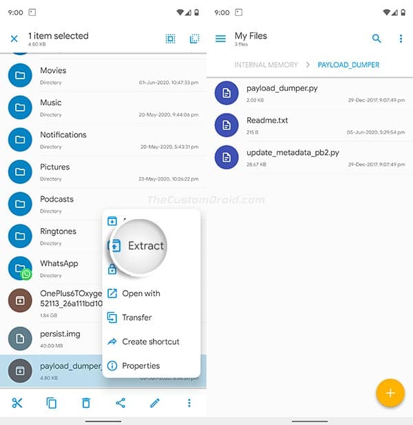 Extract Payload Dumper Tool ZIP file on your Android Device