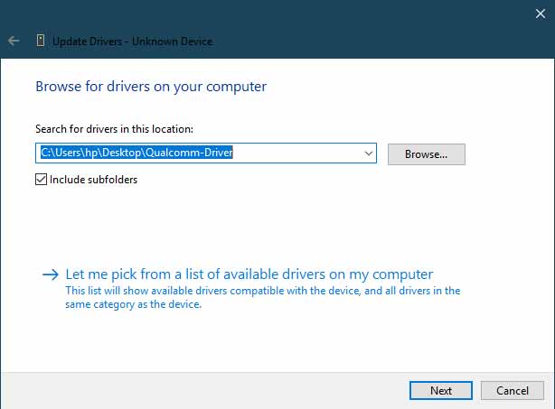 Manually Install Xiaomi USB Drivers - Let me pick from a list of available drivers on my computer