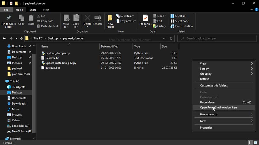 Open Windows PowerShell inside 'payload dumper' Folder