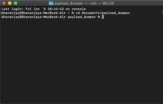 cd macOS/Linux Terminal to 'payload_dumper' folder