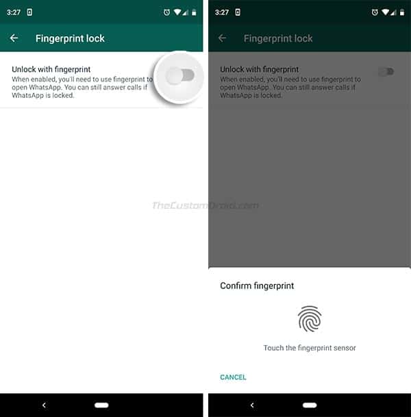 Enable WhatsApp Fingerprint Lock Toggle