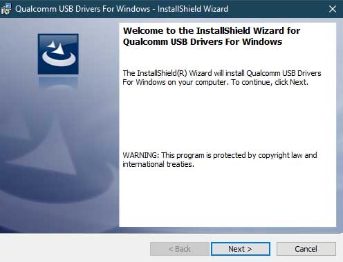 Установите драйверы Qualcomm HS-USB QDLoader 9008 - прямой метод - мастер установки InstallShield