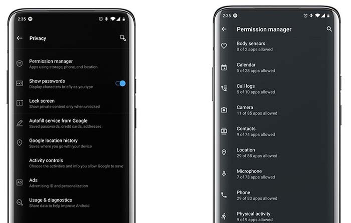 OnePlus 7/7 Pro OxygenOS 10 Feature - Permission Manager